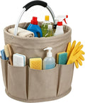 17L Cleaning Supply Caddy with Soft Handle, Portable Shower Caddy in 600D Oxford Fabric, Garden Tool Organizer Bag, Multifunctional Storage Basket for Bathroom, Garden, Khaki by IHOMAGIC