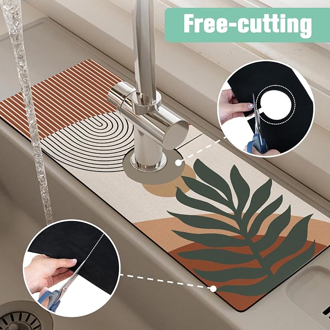 Kitchen Sink Splash Guard Faucet Mat 15" X 5.5" Boho Absorbent Fast Drying Mat Faucet Draining Mat Sink Splash Guard Behind Faucet Drip Catcher for Kitchen Bathroom - Image 6