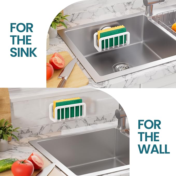 TAILI White Sponge Holder for Kitchen Sink with Strong Suction Cup | Removable Sink Caddy for Kitchen Sink Oganizer, Rustproof Aluminum Sink Sponge Holder for Scraper Brushes, Stoppers - Image 6