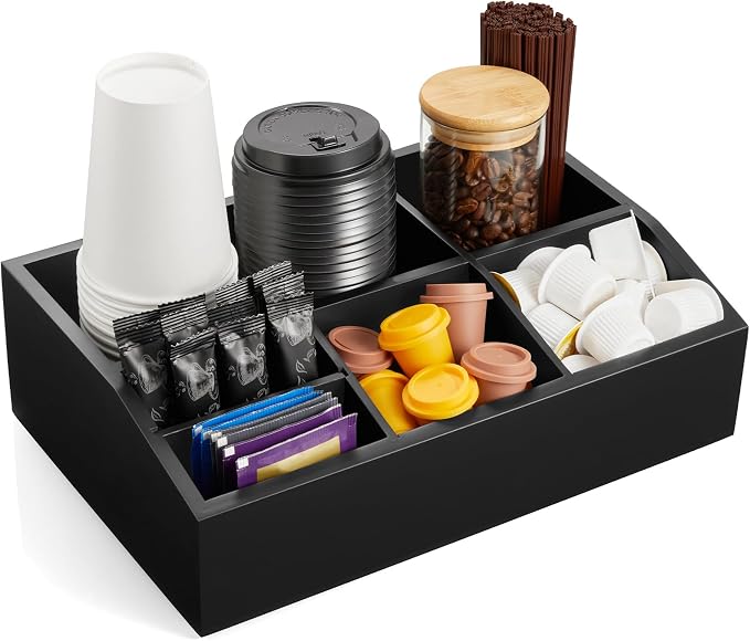 Black Coffee Station Organizer for Countertop, Coffee Bar Accessories and Organizer, Coffee Pod Holder Storage Basket for K Cup Sugar Tea by Unknown