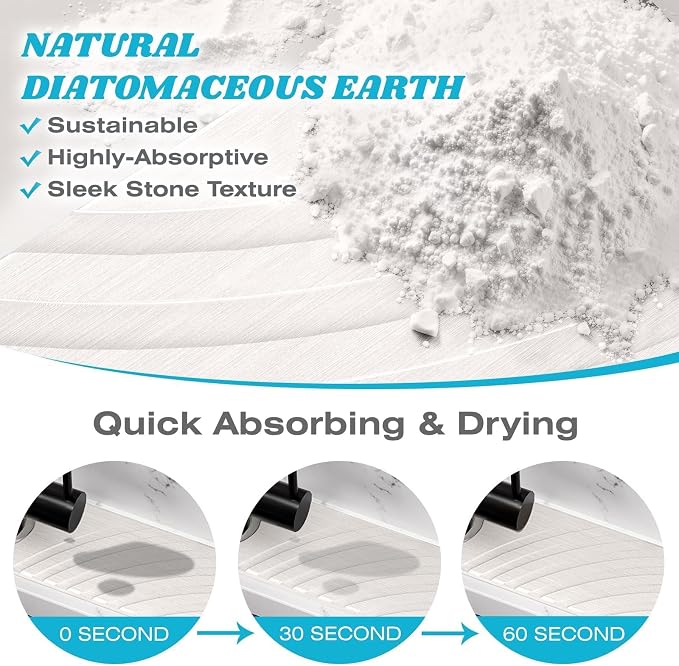 SpaceHacks Stone Faucet Mat for Kitchen Sink 23.7x4 in, White | Fast Drying Diatomite Stone Drying Mat, Water Splash Guard, Textured Drainage Sink Protector, Suits Bathroom&Kitchen Counter - Image 4