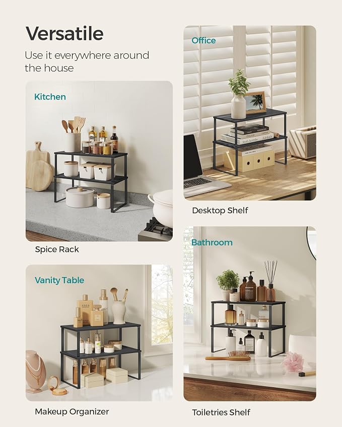 SONGMICS Cabinet Organizer Shelf, Set of 2 Spice Rack, Kitchen Storage | Kitchen Counter Storage Spice Rack, Particleboard, Steel, Ebony Black and Matte Black, BYSTRO Collection UKCS025B01 - Image 5