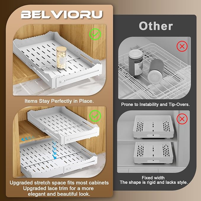 Pull Out Drawers for Cabinets, Expandable Pull Out Cabinet Organizer 11-18" Width,13-24" Depth, Roll out Shelves for Cabinets Without Lip, No Drill Adjustable Slide out Drawers for Kitchen & Pantry - Image 4