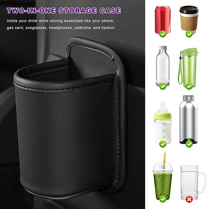 2 PCS Large Car Door Cup Holders, Clip On Beverage Drink Holder Vehicle Door Storage Organizer, Scratch-Resistant Leather Water Bottle Hanging Holder for SUV Sedan Truck (Black) - Image 3