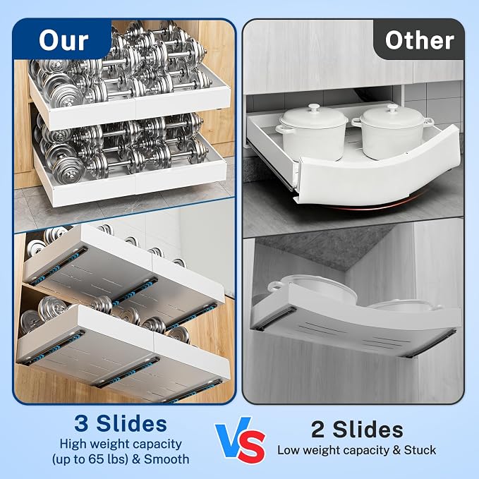 Pull Out Cabinet Organizer Expandable Width(12.2"-20.47") & 21"Deep, Insputer No Drill Adhesive Slide Out Drawers with Upgrade 3 Slide Rails, Magnetic Panel, Roll Out Shelf for Kitchen, Pantry White - Image 3