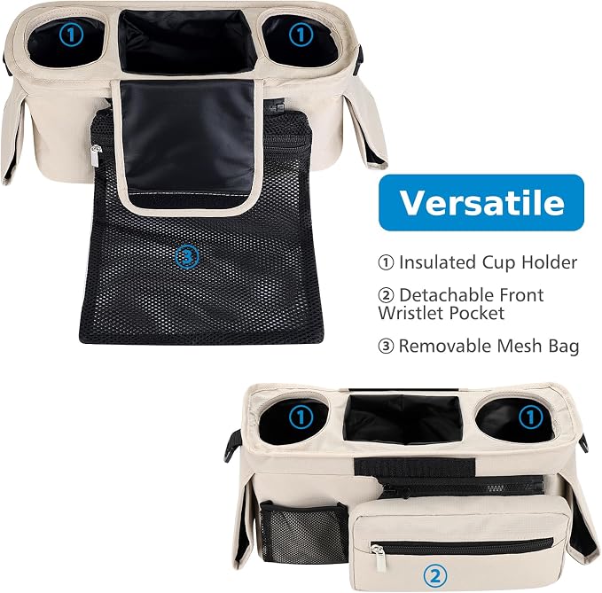 Accmor Universal Stroller Organizer with Insulated Cup Holder Detachable Phone Bag and Shoulder Strap,Stroller Bag Caddy Organizer for Uppababy, Baby Jogger, Britax Strollers - Image 3