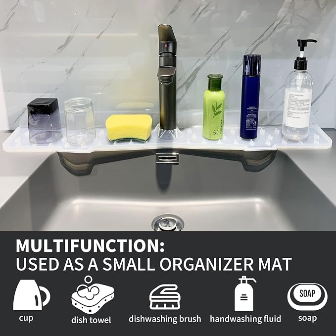 Kitchen Faucet Sink Splash Guard Silicone Faucet Mat Clear XXL 30 In | Drip catcher tray mat, sink splash guard behind faucet area; Faucet Mat for Kitchen Sink bathroom faucet guard & draining mat - Image 8