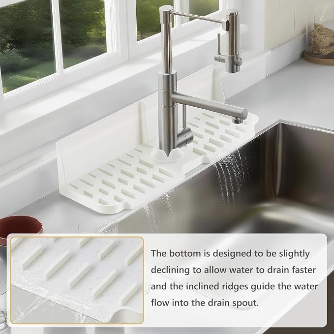 Silicone Kitchen Countertop & Sink Splash Guard, Silicone Sink Faucet Drying Mat, Faucet Mat for Kitchen Sink, 16.9” x 5.5’’ x 3.9’’ Splash Guard for Kitchen, Bathroom (Transparent) - Image 5