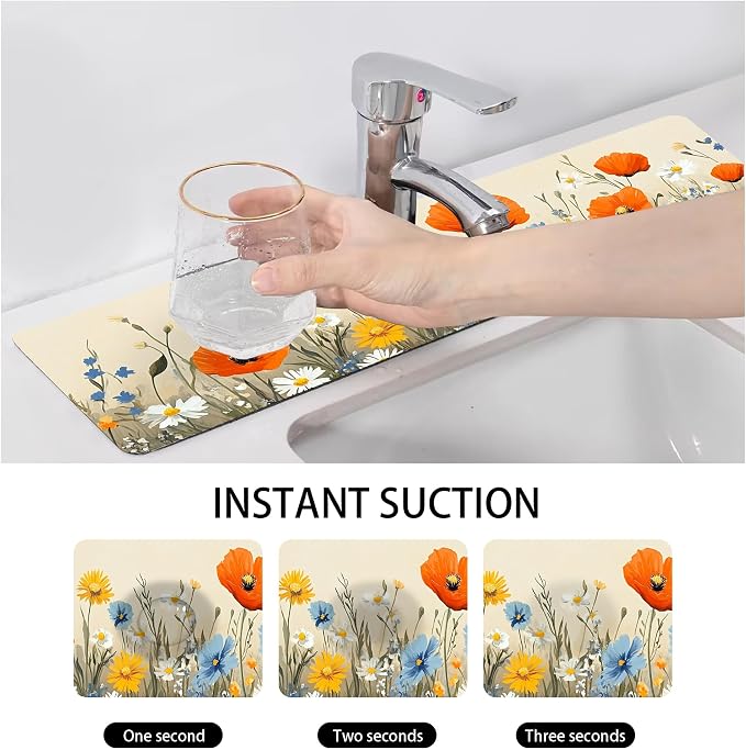 Bimkole 2 PCS Faucet Absorbent Mat, Kitchen Faucet Sink Splash Guard Wraparound Cloth Pads Drip Catcher for Sink Faucet for Kitchen Bathroom Faucet, Colorful Faucet Mat, 15 x 4 Inch Flower A5 - Image 4