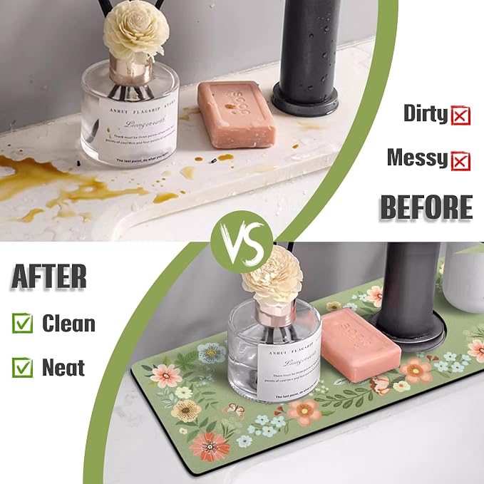 Sink Faucet Absorbing Mat, 2 Pack Drying Mat Around Faucet Sink Splash Guard Behind Faucet Sinkmat For Kitchen Bathroom Island Rv 15 * 5.5 Inch (38 * 14 cm) - Image 3