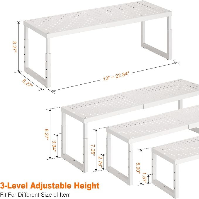 RUILALIFE Expandable-Stackable-Shelf-Organizer-For-Cabinet Pantry Closet,Kitchen Counter Shelf With Adjustable Height, Metal Storage Shelf Riser Spice Rack For Cupboard Countertop - Image 5