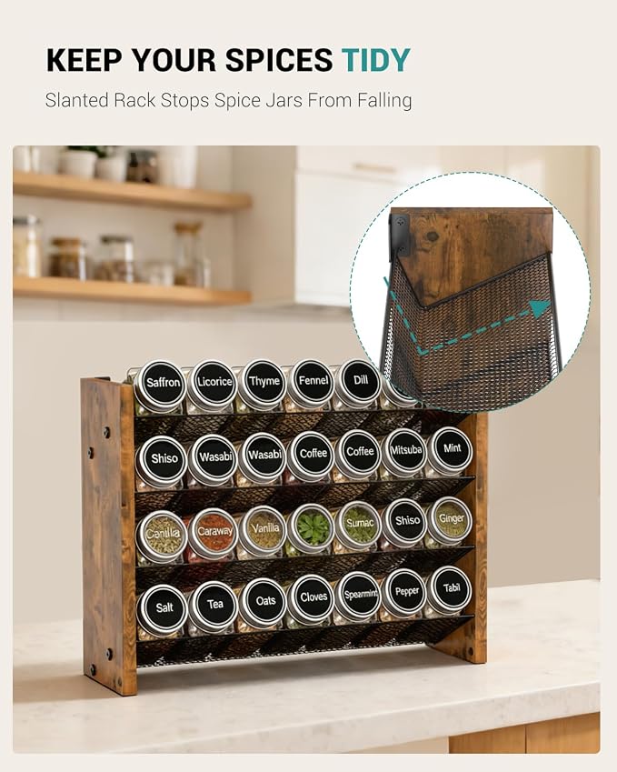 Spice Rack Organizer for Cabinet, Seasoning Organizer Wall Mount Countertop | Holds 28 Standard 4 oz Jars, Fits Bottle Under 1.8 in Wide, Kitchen Countertop Shelf, No Jars Included, 14"W x 9.4"H, Brown - Image 3