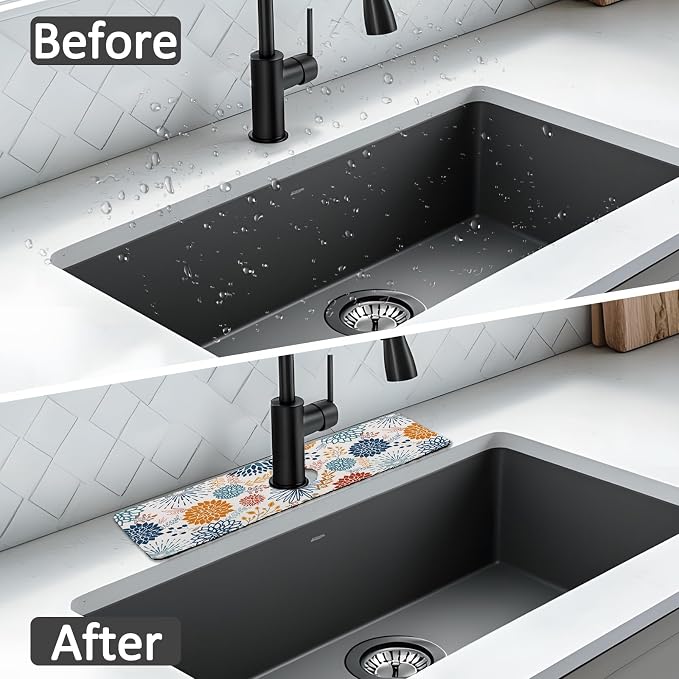 15" X 5.5" Kitchen Sink Splash Guard Faucet Mat Mandala Super Absorbent Fast Drying Faucet Guard & Draining Mat Sink Splash Guard Behind Faucet for Kitchen, Bathroom - Image 6