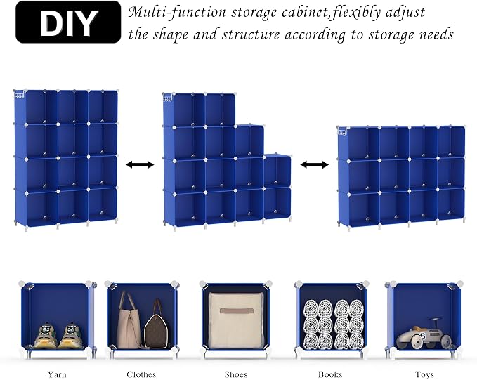 AWTATOS Cube Storage Organizer Closet Organizers 12 Cube Storage Shelves | Protable Closet for Kids DIY Stackable Cube Shelves Bookshelf Clothes Organizer for Bedroom, Home, Admiral Blue - Image 6
