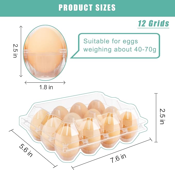SINLUCESCE 50 Packs Egg Cartons Cheap Bulk, Plastic for 12 Eggs, Clear Egg Cartons 3 * 4 Grids, Perfect for Refrigerator Family Farm Commercial Business Market Display - Image 4
