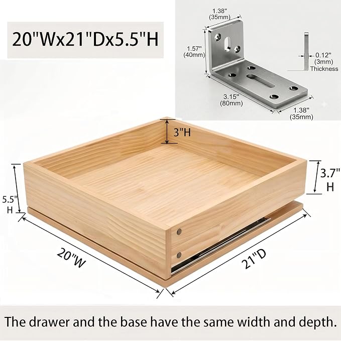 Pre-Assembled Pull Out Cabinet Drawer with L-Brackets No Shelf Required | All 3/4" Solid Wood Construction Soft Close Slide（20''W x 21''D） - Image 2