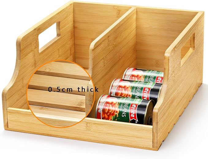 Yesland Bamboo Soda Can Organizers, Can Holder and Drink Dispenser for Kitchen, Countertop, Pantry Organizer Bins for Soda, Pop, Drinks, Beer, Water Bottles, Holds 26-28 Cans - Image 3