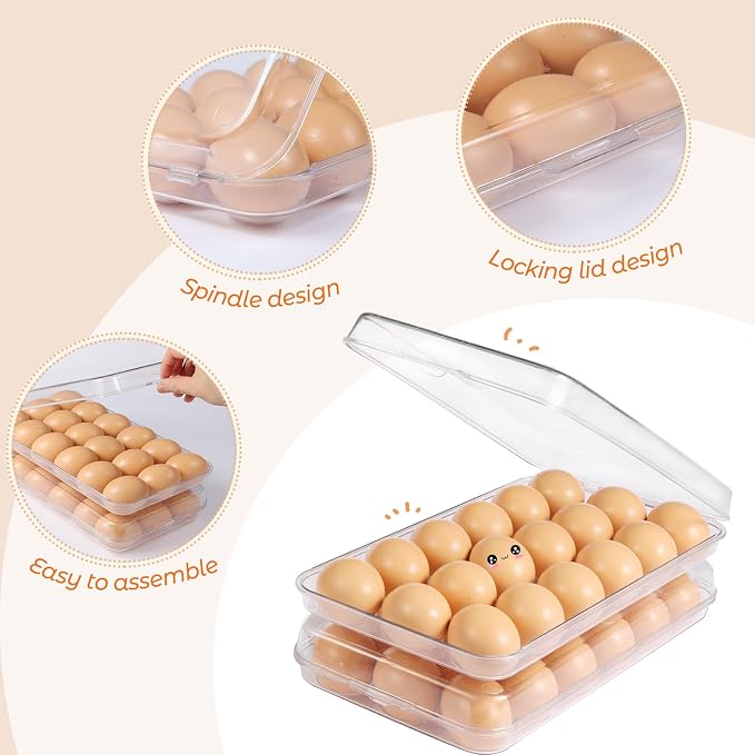 Egg holder for fridge - deviled egg containers with lid, Clear Stackable Plastic Egg Holder, Space-Saving 18 Egg refrigerator Organizer (Clear, Pack of 01) - Image 2
