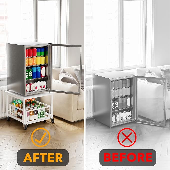 SpaceAid Mini Fridge Stand with Storage, 19.7" W x 19.7" D Heavy Duty Mobile Refrigerator Shelf Stand Table with Wheels, Fridge Cart Organizer with Drawer Basket for Home Dorm Office (White) - Image 3