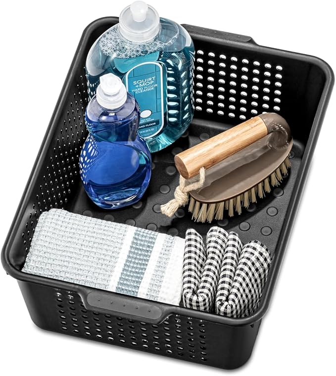 madesmart Classic Large Storage Basket with Soft Handle, Granite | non slip feet, rounded corners, side handles, easy carry, soft grip bottom, general storage, woman owned - Image 4