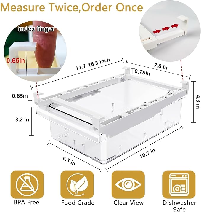 Refrigerator Organizers Storage Fridge Drawer, Storage Containers - 1pc(S) | Under Shelf Drawer for Fruit, Deli, Cheese, Seafood, Pull Out Plastic Organizer Bins fit for Medium Fridge Shelf, Simple Use - Image 2