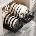 AmoiChic 2 Pack Pull Out Cabinet Organizer for Pots and Pans, Black Storage Rack with 8 Adjustable Dividers, Kitchen Cabinet Organizer for Pot Lids, Bakeware, Dishes Storage by AMOICHIC