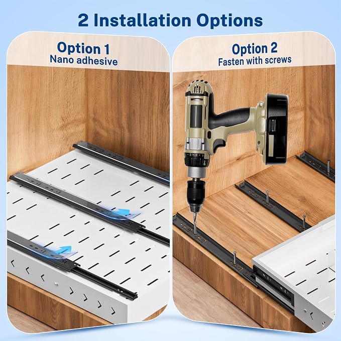 Insputer 1 Pack Pull Out Cabinet Organizer Expandable (12.4"-20.08")W & (16.26"-22.44")D, No Drill Slide Out Drawer with 3 Slide Rails, 2Pcs Magnetic Panel, Adhesive Roll Out Shelf for Kitchen, Pantry - Image 7