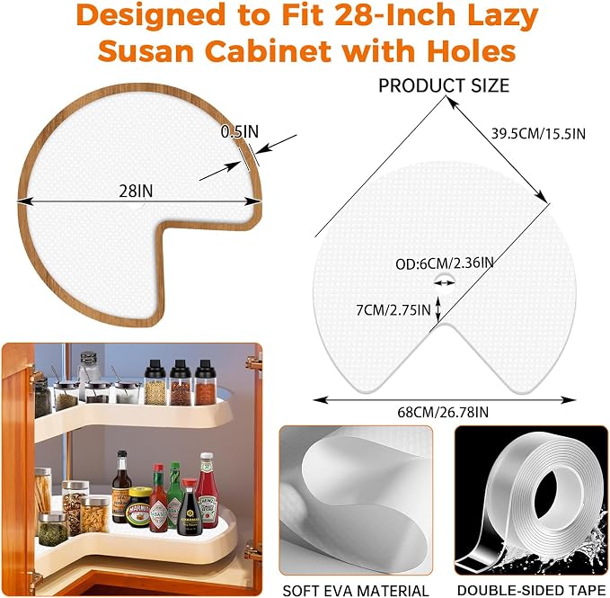 2 Pack 26In Lazy Susan Shelf Liner, Upgraded Composite Materials Circle Lazy Susan Liner for Kitchen Cabinets, Non Adhesive Liners Mats for Shelf Drawer Refrigerator Cupboard (2 Pack-White) - Image 2