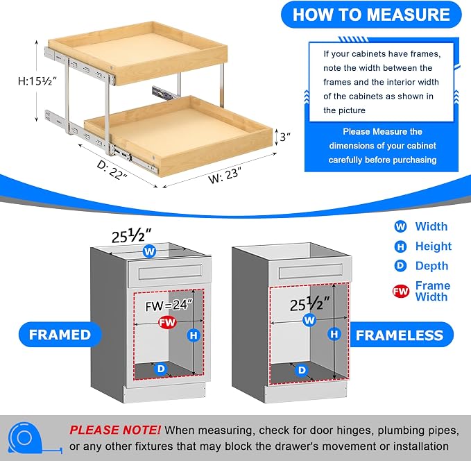WelFurGeer 2-Tier Pull Out Cabinet Organizer with Soft Close Slides, Heavy-Duty Pull Out Drawers for Cabinets, Slide Out Shelf for Kitchen, Bathroom, Pantry & Under Sink, Solid Birch Wood - Image 5