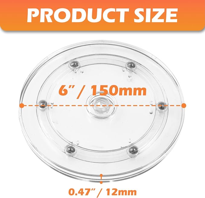 Piutouyar 2 Pcs Plastic Turntable Bearings Hardware, 6Inch/150mm, Clear | Plastic Acrylic Clear Turntable Organizer, For Kitchen Spice Rack Table Cake - Image 2