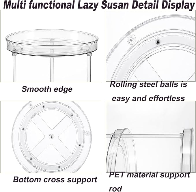 9.25 Inch Lazy Susan Turntable, Clear Plastic Spinning Organizer for Cabinet, Fridge, 360° Rotation, Easy to Clean, Kitchen, Bathroom, Vanity Countertop Storage Solution (Clear, 9.25inch 1 Tier) - Image 4