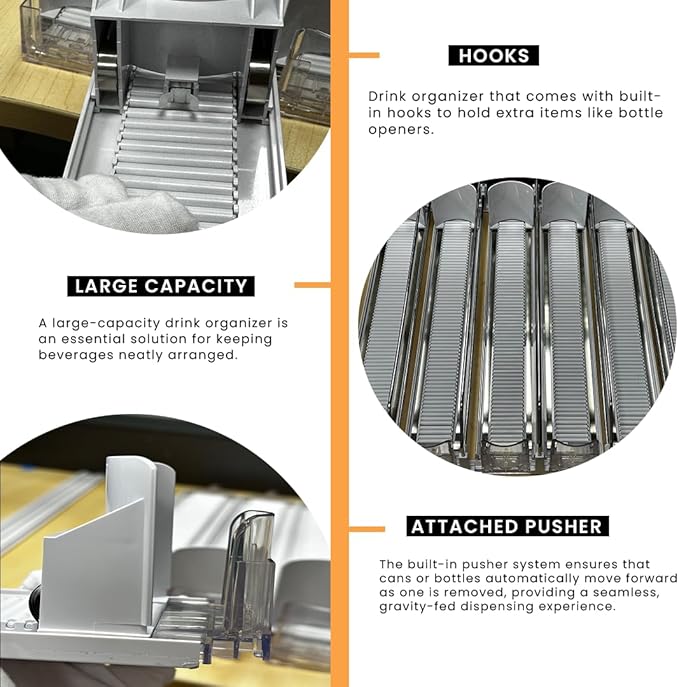 Soda Can Organizer with Automatic Can Pusher | Refrigerator Drink Organizer | Beverage Dispenser for Soda, Cans and Bottles | Space-Saving | Stainless Steel | Adjustable Sizes (5 Rows) - Image 5