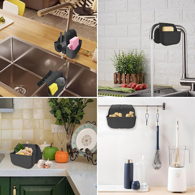 Sponge Holder for Kitchen Sink, Silicone Sink Saddle Caddy Organizer Rack, Sponges Holder Over Faucet, Hanging Kitchen Organizer Accessories Rack Basket Black - Image 6