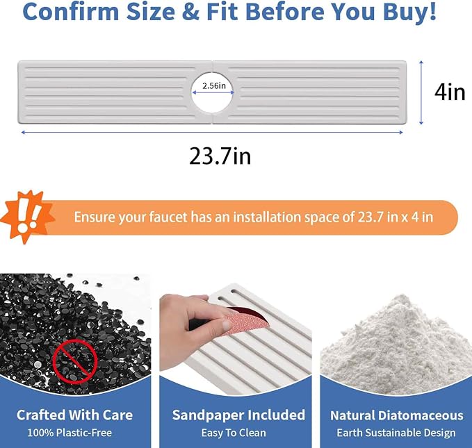 Kitchen Faucet Mat, Diatomite Sink Faucet Mat Splash Guard for Kitchen, Water Absorbing Stone Tray for Sink, Quick Drying Faucet Mat for Kitchen Sink, Absorbent Stone Drying Tray for Bathroom Counter - Image 3