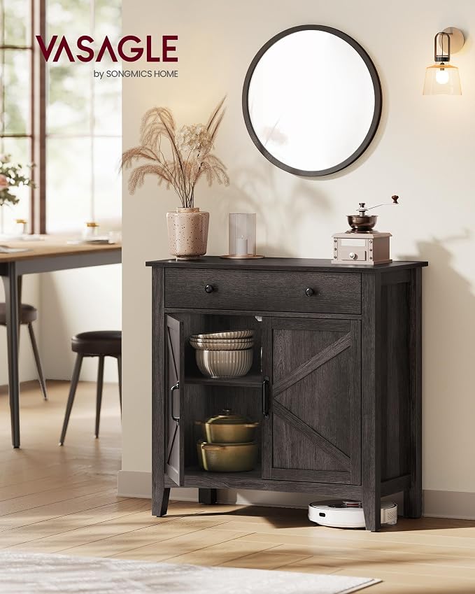 VASAGLE Buffet Cabinet, Coffee Bar with a Drawer, Adjustable Shelf | Sideboard Storage with Cable Hole, Drawer Divider, Antique Charcoal, LIRY Collection UBBK341B02 - Image 2
