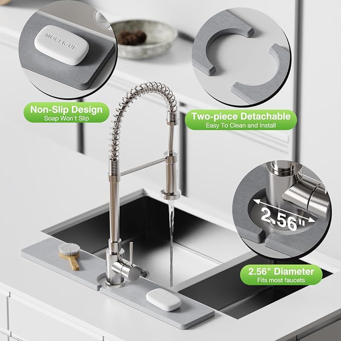 Premium Stone Faucet Mat for Kitchen Sink, 20" x 4" Light Gray | Quick Drying & Water Absorbent, Sink Splash Guard Tray for Prevents Moisture Buildup - Image 5