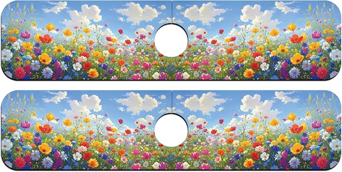 2 Pcs Kitchen Sink Splash Guard Faucet Mat Oil Painting of a Flower Bush Faucet Mat for Sinks Absorbing Drying Mats for Kitchen Bathroom, 23.6x5.5inch - Image 8
