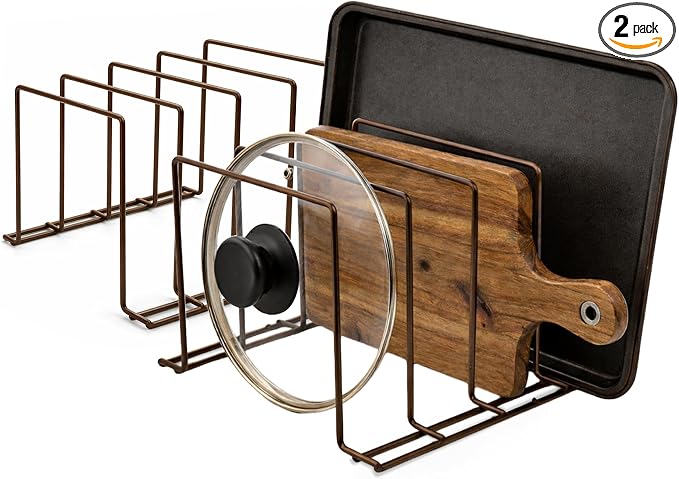 Stock Your Home Kitchen Cabinet Organizer, Bronze (2 Pack) Steel Baking Sheet Holder with 4 Slots for Cabinet, Bakeware Organizer, Divider for Cutting Boards, Pot Lids, Pan Lids, Cookie Sheets by StockYourHome