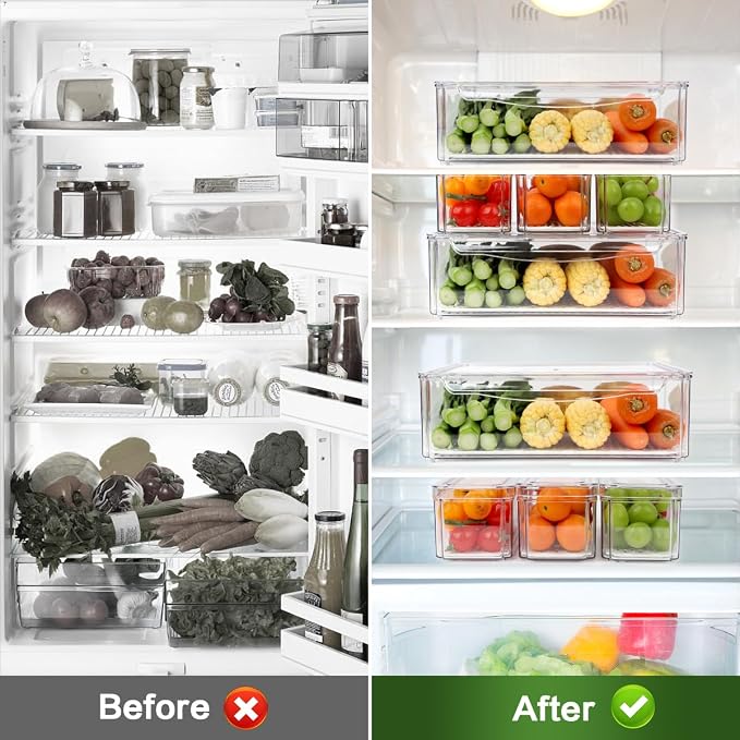 ZIJUND 4 Packs Fridge Organizers and Storage, Refrigerator Organizer Bins | Stackable BPA-Free Refrigerator Organizers and Storage Containers for Fruit, Vegetable, Food, Drinks, Cereals, Clear - Image 5