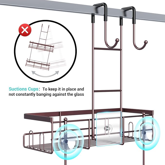 Over the Door Shower Caddy Hanging: No Drill Rustproof Shower Organizer | Includes Hooks & Soap Holders for Shampoo, Conditioner and Bathroom Essentials, Anti-Slip Design for Any Shower Room - Image 3