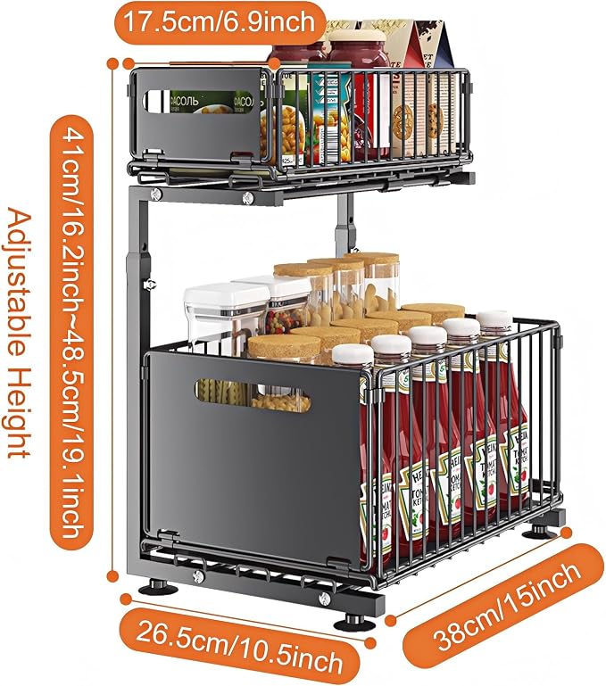 Under Sink Organizer, 2-Tier Multi-Use Kitchen and Bathroom Organizers and Storage, Slide Out Thickened Metal Under The Sink Organizer for Kitchen Bathroom Pantry (Style B Black, 1 Pack) - Image 4