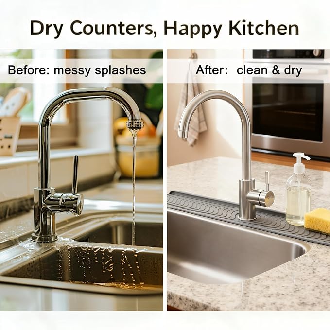 30 Inch Silicone Kitchen Sink Faucet Mat, Adjustable Waterproof Splash Guard Draining Mat Keep Countertops Dry (White) - Image 5