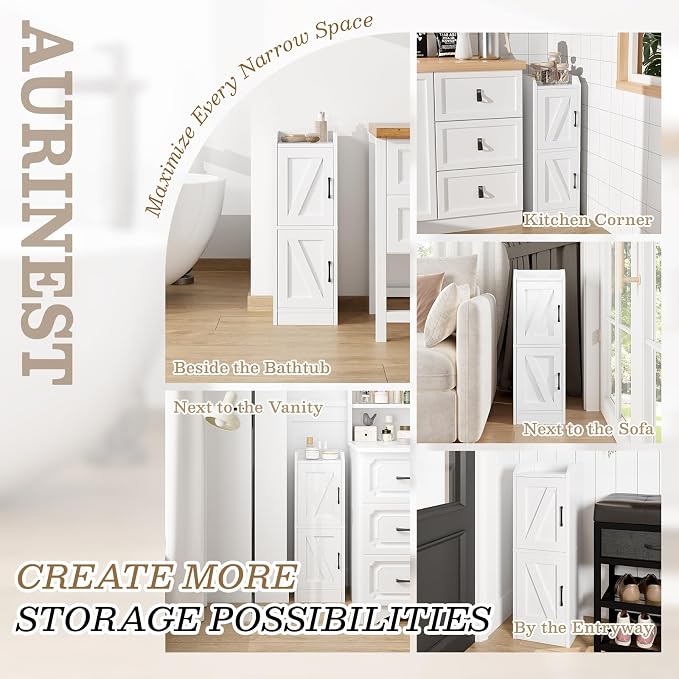 Narrow Bathroom Storage Cabinet with 2 Doors and Shelves, 9.8" W Small Storage Cabinet for Toilet Paper Storage, Slim Cabinet for Small Spaces, Bathroom, Kitchen, 9.8" W × 7.9" D × 29.5" H, White - Image 5