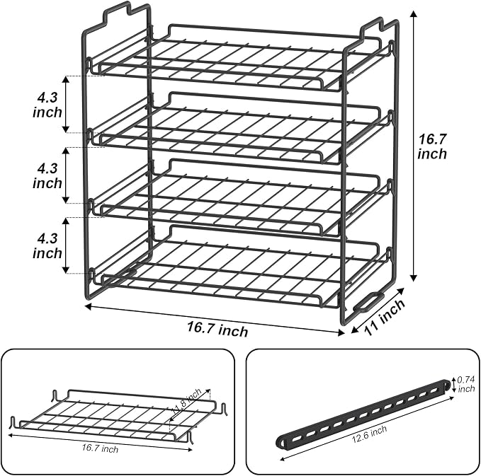 4 Tiers Stackable Can Rack Organizer, Wear-resistant Upgrade Beverage Food Can Dispenser Holder Holds up to 48 Cans for Kitchen Cabinet and Pantry (Black) - Image 2