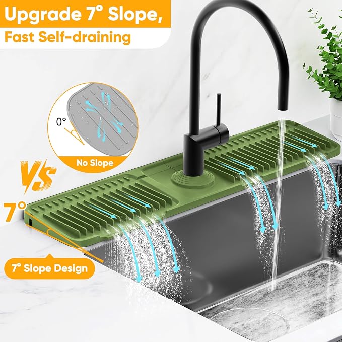24'' Longer Faucet Mat for Kitchen Sink Splash Guard[7° Slope Fast Self-draining][Snap Lock Fit]Kitchen Sink Faucet Mat Splash Guard Kitchen Sink Area Water Splash Guard Behind Faucet Draining Mat - Image 3