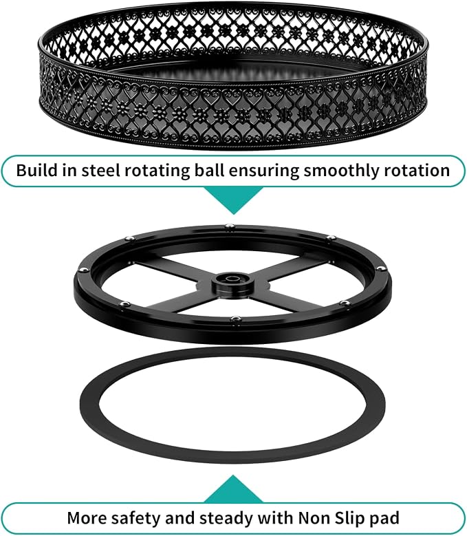 11 inch Lazy Susan Turntable - Metal Spice Organizer for Cabinet Table Top | 360° Smooth Rotating Tray Black Lazy Susan with Rim for Dining Table, Pantry, Countertop, Kitchen, Bathroom Vanity Storage - Image 8