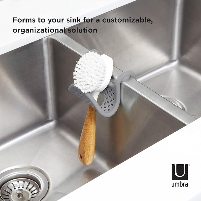 Umbra Sling Flexible Sink Caddy, Elastic Non-Slip Sponge Holder, Dark Grey - Image 4