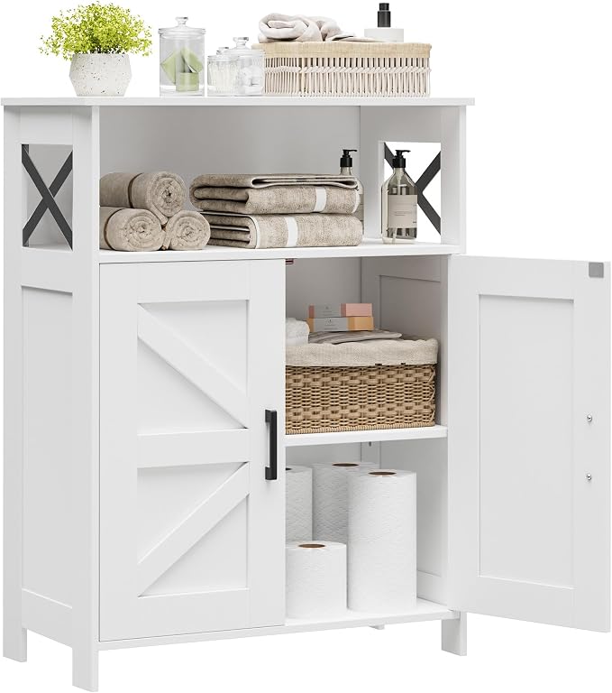 Homhedy Farmhouse Bathroom Storage Cabinet with Doors, Small Floor Cabinet | Toilet Paper Cabinet with Adjustable Shelf, Freestanding Storage Cabinet for Kitchen/Laundry/Living Room, 24"W, White by Homhedy