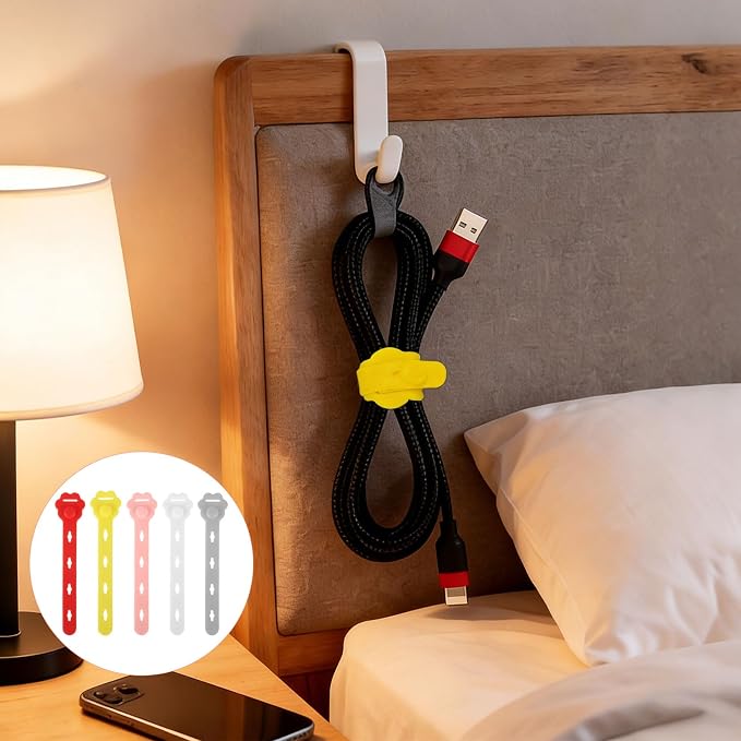 75 Pcs Silicone Cable Ties, Reusable Cable Straps Wire Organizer. | Cable Management Cord Organizer for Fastening Earphone Phone Charger Home Office Desk Kitchen Appliances Cable Cords Wires - Image 7