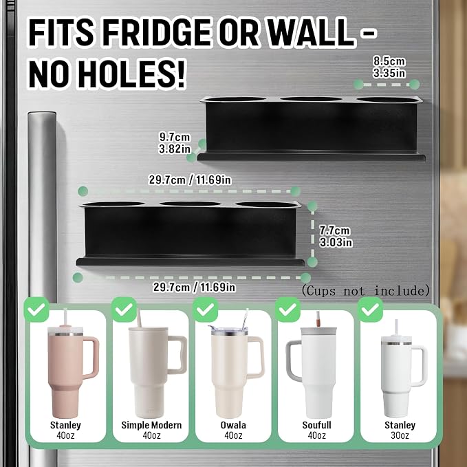 POLRAI 2 Pack Magnetic Stanley Cup Holder for Fridge, Water Bottle Organizer for Tumbler with Double Sided Tape Hold Stanley Cup Accessories for Kitchen Cabinet Wall - Image 5